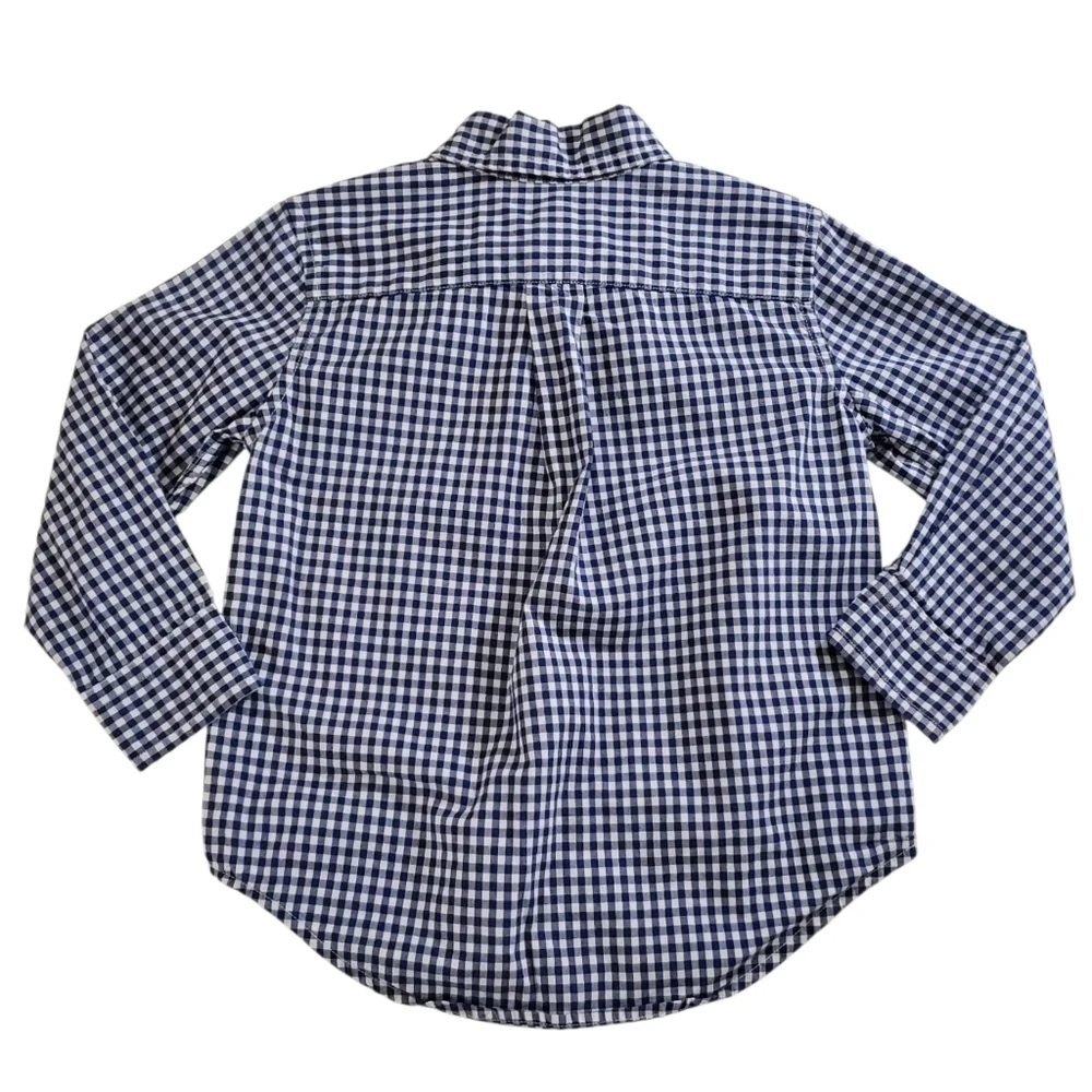 K1414 * Ralph Lauren Boys Gingham Check Button Down Shirt Blue White Size 3T